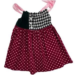 A La Modish Girls Pink Polka Dot Print Corduroy Ribbon Tie Dress 6-12 Months
